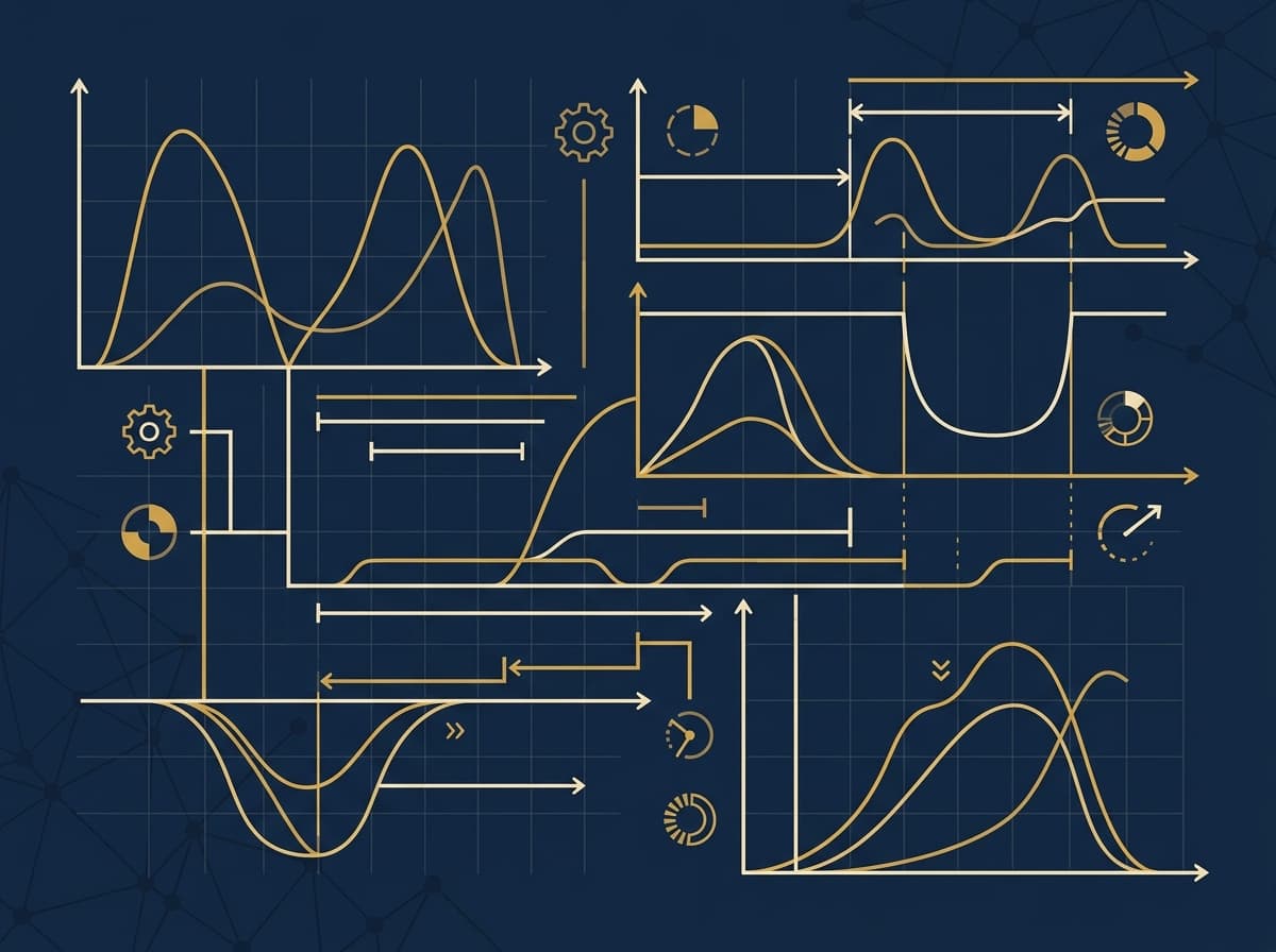 Abstract biomechanical force curves and temporal telemetry lines representing performance science telemetry